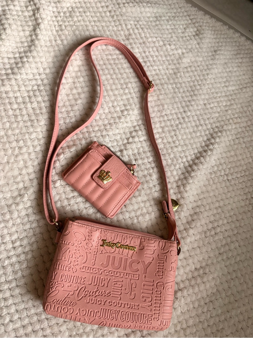 Juicy Couture Pink Embossed Crossbody with Matching Card Wallet